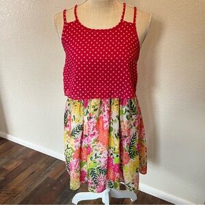 Ashley Ann - Pink Polka Dot Floral Dress - Size 14